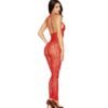 RHINESTONE BODYSTOCKING POINSETTIA O/S