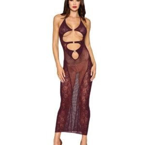 BODYSTOCKING GOWN & SHRUG CHERRY LACQUER O/S