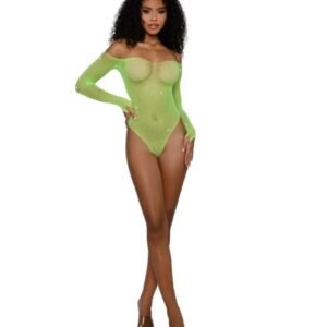 DREAMGIRL RHINESTONE OFF SHOULDER BODYST NEON LIME