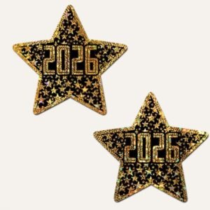 PASTEASE HAPPY NEW YEAR 2026 BLACK & GOLD STAR NIPPLE