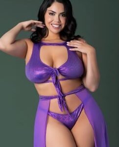 GLIMMER CROP TOP SKIRT TANGA METALLIC PURPLE 2XL