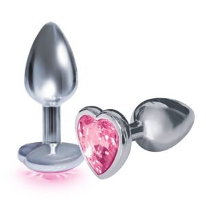 9'S SILVER STARTER HEART BEJEWELED STEEL PLUG PINK