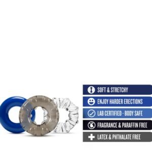 STAY HARD TRIPLE STRETCH 3 PK COCK RING MULTI COLOR