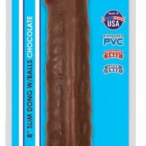 THINZ SLIM DONG 8IN W/ BALLS CHOCOLATE