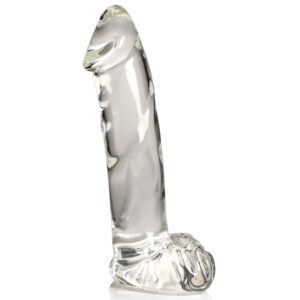 PLEASURE CRYSTALS 7.1 IN GLASS DILDO W/ BALLS