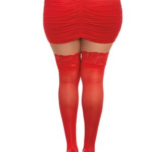 SHEER THIGH HIGH W/ STAY UP LACE TOP RED QUEEN