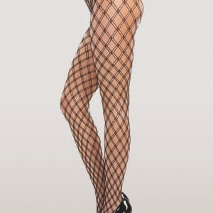 DOUBLE-KNITTED FENCE NET PANTYHOSE BLACK O/S