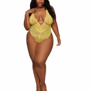 (D) STRETCH LACE TEDDY & ORGAN ROSETTE HARNESS SET CITRUS Q/S