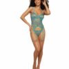 (D) DITSY FLORAL PRINTED LACE BUSTIER & G-STRING SET OCEAN O/S