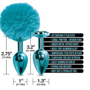 NIXIE METAL BUTT PLUG SET POM POM & JEWEL BLUE METALLIC
