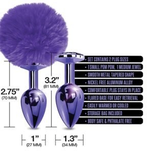 NIXIE METAL BUTT PLUG SET POM POM & JEWEL PURPLE METALLIC