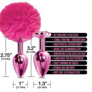 NIXIE METAL BUTT PLUG SET POM POM & JEWEL PINK METALLIC