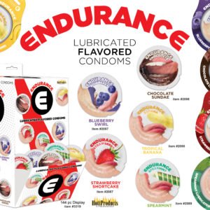 ENDURANCE FLAVORED CONDOMS ASST FLAVORS 144 PCS WALL MOUNT
