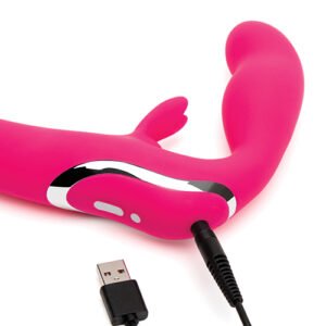 HAPPY RABBIT RECHARGEABLE PINK VIBRATING STRAPLESS STRAP ON