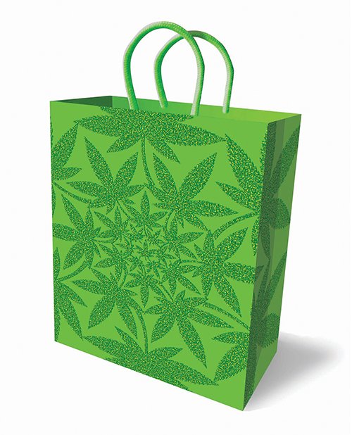 LITLGP028glittergangagiftbaggreenpotleaves