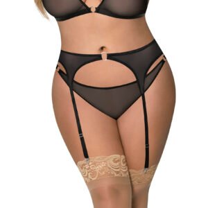SASSY BRA GARTER & ROUCHED PANTY BLACK 2XL
