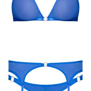 SASSY BRA GARTER & ROUCHED PANTY COBALT L/XL