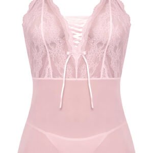 (WD)SEABREEZE LACE UP CHEMISE SET BLUSH S/M