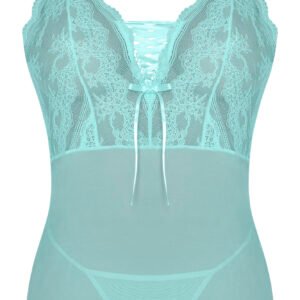 SEABREEZE LACE UP CHEMISE & G SET TURQUOISE S/M