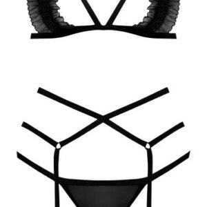 (WD)RUFFLED BRA GARTER & PANT BLACK L/XL