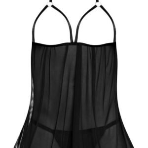 SASSY CUPLESS BABYDOLL & PANTY SET BLACK L/XL