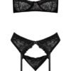 OOH LA LACE DEMI BRA GARTER & TANGA BLACK 2XL