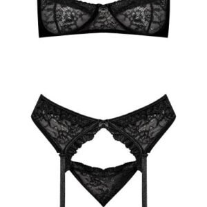 OOH LA LACE DEMI BRA GARTER & TANGA BLACK 2XL