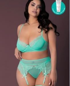 CARIBBEAN CRUSH BRA & GARTER THONG SET AQUA GLOW 2XL