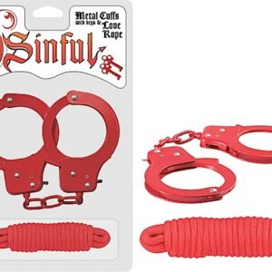 SINFUL METAL CUFFS W/LOVE ROPE RED