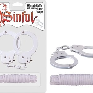 SINFUL METAL CUFFS W/LOVE ROPE WHITE