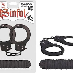 SINFUL METAL CUFFS W/LOVE ROPE BLACK