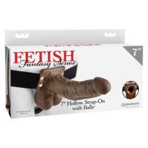 FETISH FANTASY 7 HOLLOW STRAP ON W/BALLS BROWN "