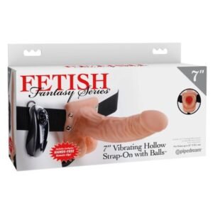 FETISH FANTASY 7 VIBRATING HOLLOW STRAP ON W/BALLS FLESH "