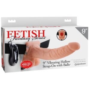 FETISH FANTASY 9 VIBRATING HOLLOW STRAP ON W/BALLS FLESH "