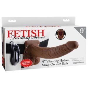 FETISH FANTASY 9 VIBRATING HOLLOW STRAP ON W/BALLS BROWN "
