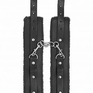 OUCH! PLUSH LEATHER HANDCUFFS BLACK