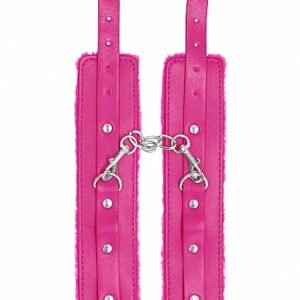 OUCH! PLUSH LEATHER HANDCUFFS PINK