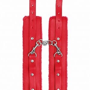 OUCH! PLUSH LEATHER HANDCUFFS RED