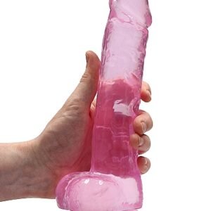 REALROCK 9IN REALISTIC DILDO W/ BALLS CLEAR PINK