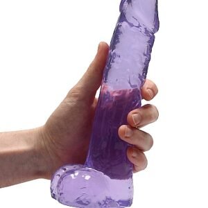 REALROCK 9IN REALISTIC DILDO W/ BALLS CLEAR PURPLE