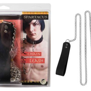 (WD) 4FT CHAIN LEASH W/ LEATHE HANDLE