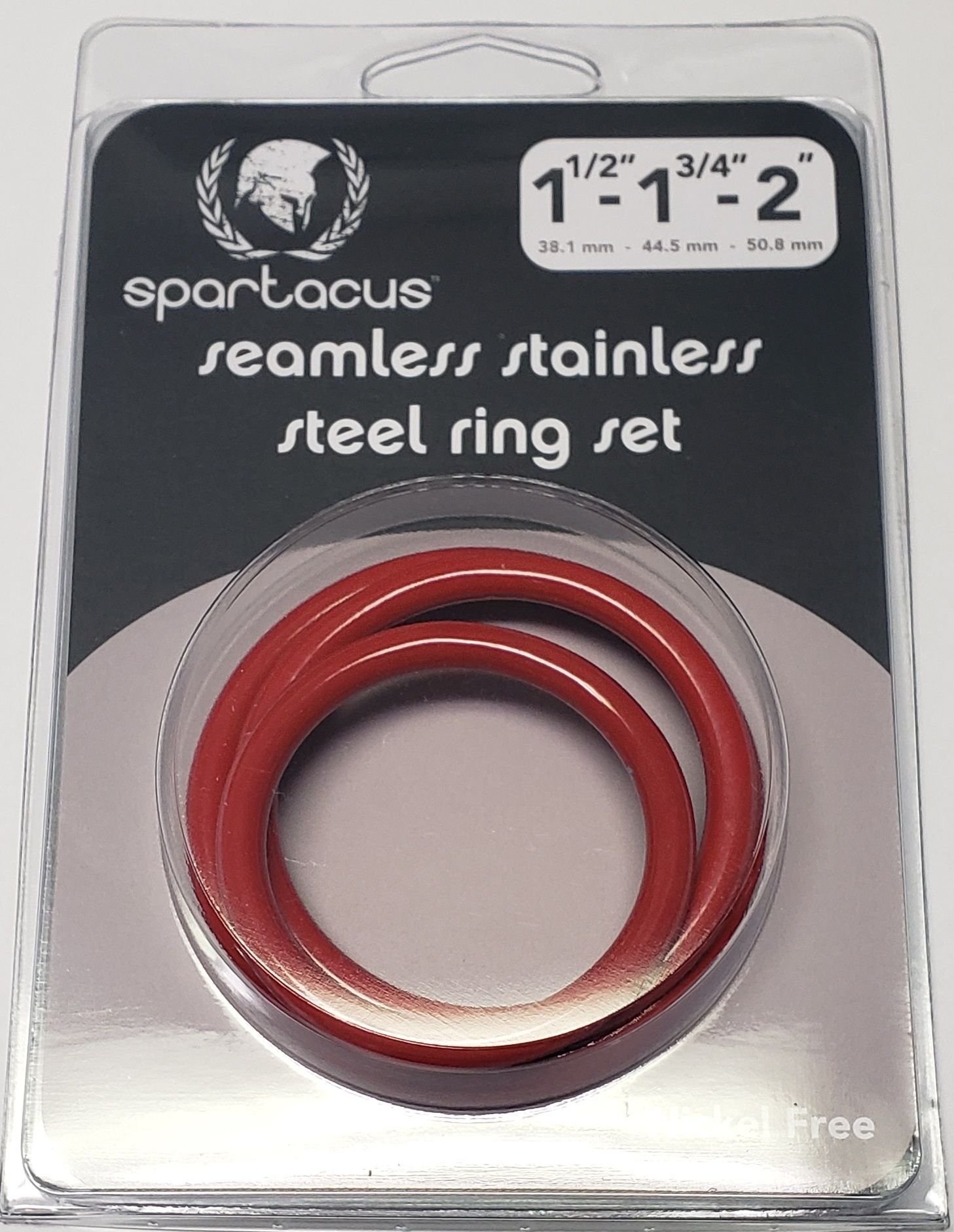 SPBSPR225redcringsetsteeltriocockrings