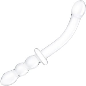 GLAS 12IN GIRTHY RIBBED G-SPOT GLASS DILDO W/ HANDLE GRIP