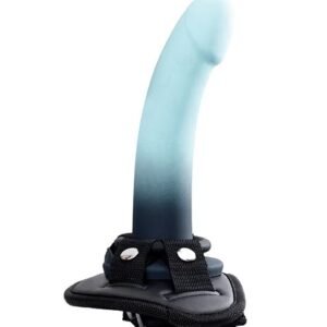DUO SILICONE DILDO (NON VIBRATING) WITH HARNESS TURQUOISE/BLACK