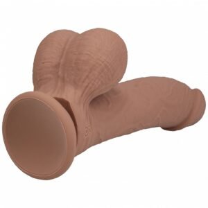 REALROCK RECHARGEABLE DUAL LAYERED VIBRATING CURVED 8IN W/BALLS TAN