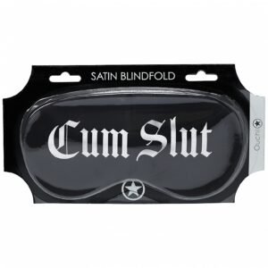 OUCH CUM SLUT PRINTED MASK SATIN BLACK