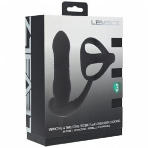 LEVELZ VIBRATING & THRUSTING SILICONE PROSTATE MASSAGER W/TRIO O COCK RING BLACK