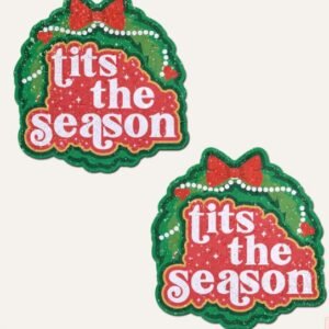 PASTEASE TITS SEASON HOLIDAY GREEN WREATH ON GLITTERY