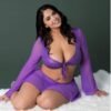 GLIMMER CROP TOP SKIRT THONG METALLIC PURPLE 2XL